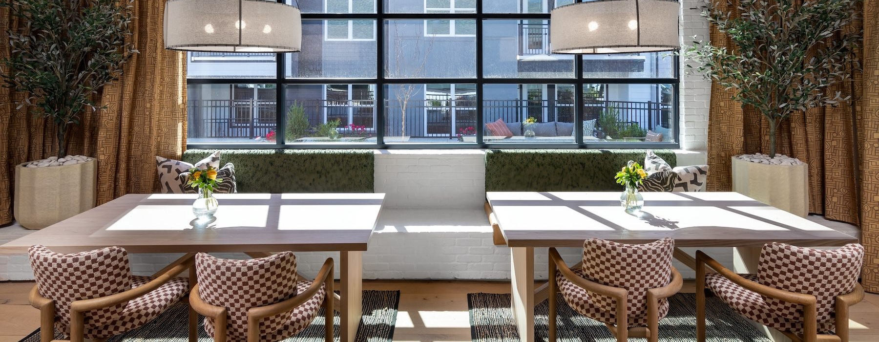 a room with tables and chairs
